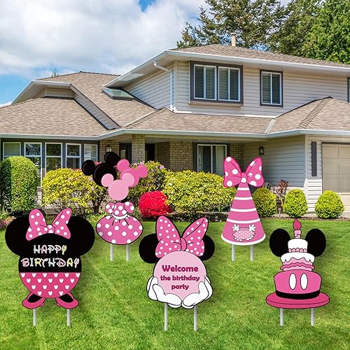 Suministros de fiesta de cumpleaños de Minnie, decoración de cumpleaños de Minnie de dibujos animados, decoración de fiesta de cumpleaños de niña (5