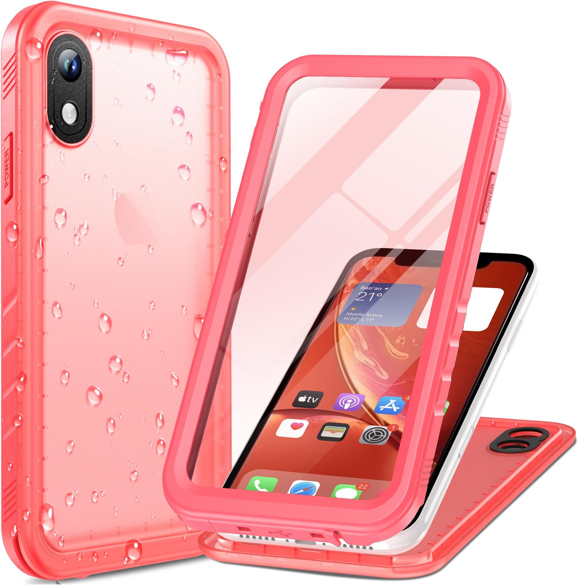 Cozycase Waterproof Case for iPhone XR, Shockproof Full-Body Rugged Bumper Case with Built-in Screen Protector for Apple iPhone XR 6.1 Inch 2018 Release -(Pink)