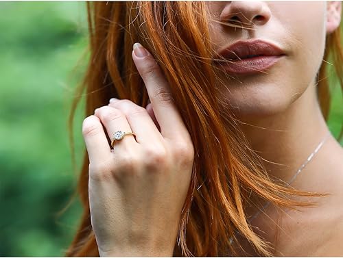 Miniatura 6 de Gem Stone King Anillo de compromiso con solitario de oro amarillo de 10 quilates con zafiro blanco y diamante blanco para mujer (1.23 qt, redondo de