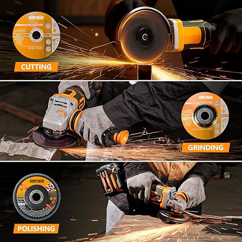 Miniatura 8 de ALLOYMAN Kit de amoladora angular inalámbrica de 20 V, 4-1/2 pulgadas, motor sin escobillas, velocidad variable de 3 velocidades de hasta 9,500 RPM,