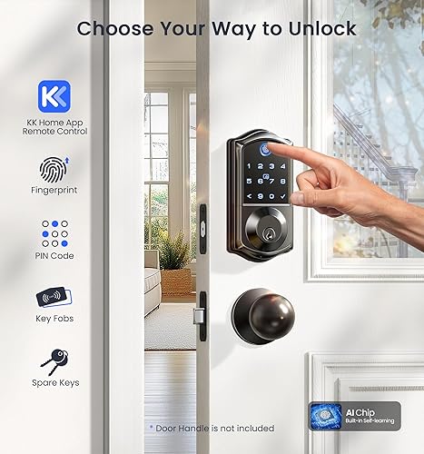 Miniatura 4 de Veise VE017G Cerradura de puerta de entrada sin llave Wi-Fi con huella digital, control remoto de aplicación, cerraduras inteligentes para puerta