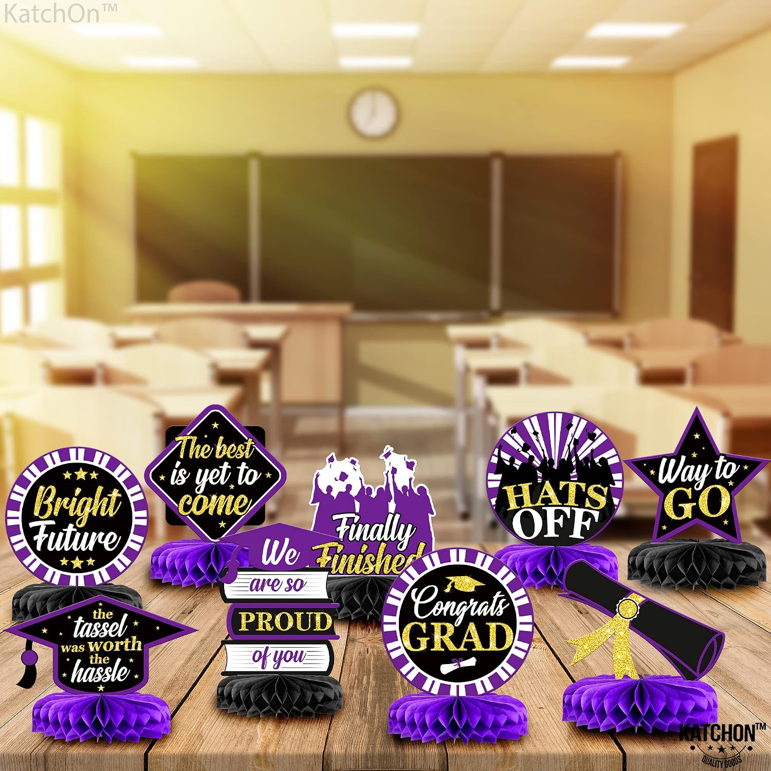 Graduation Decorations 2026 | Purple and Gold Graduation Centerpieces for Tables 2026 - Pack of 9 | Graduation Table centerpieces | Katchon