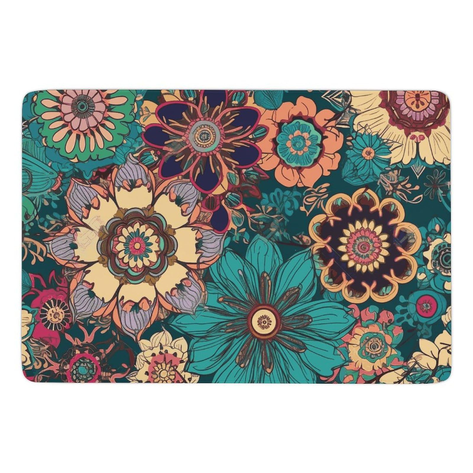 Grand tapis de salle de bain antidérapant velours corail motif floral