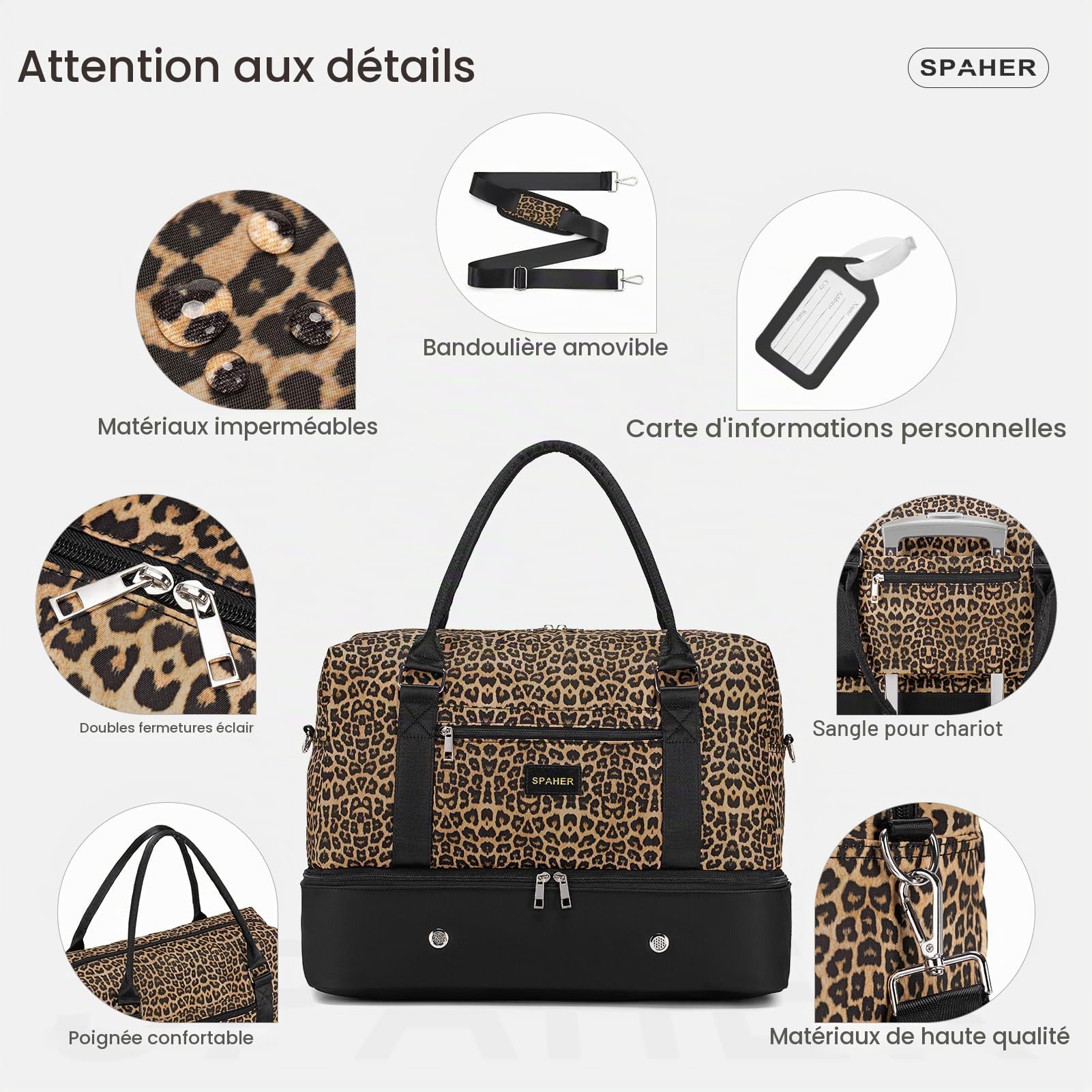 SPAHER Sac de Voyage Cabine Avion 45x36x20 Easyjet Bagage Cabine Sac de Sport Weekend Maternité Femme avec Compartiments Chaussures et Humide Imperméable 30L Bagage a Main avec Trousse de Toilette