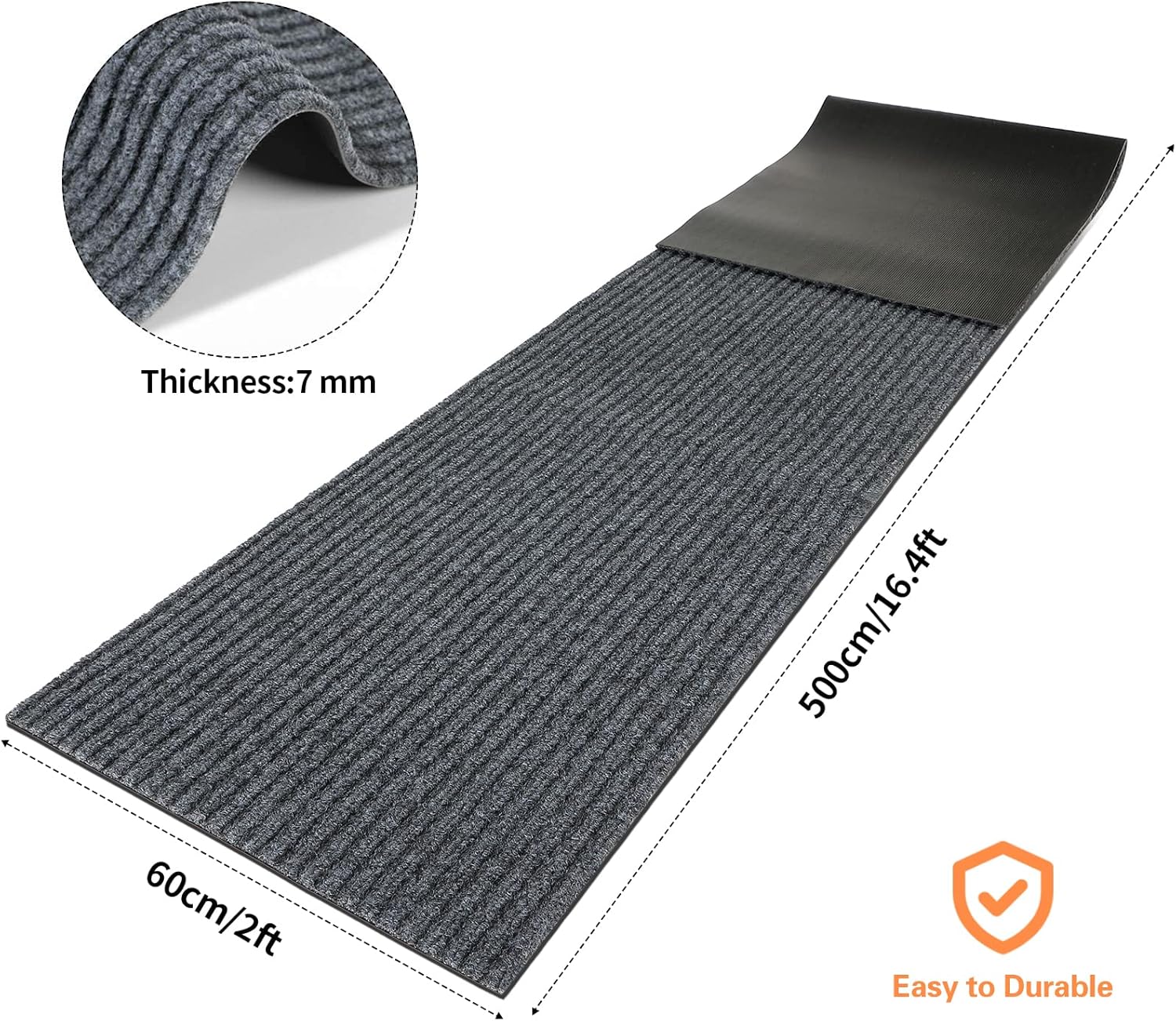 Nuanchu Long Semi Finished Front Door Mat Waterproof Entry Floor Mat with Rubber Lining Indoor Outdoor Carpet for Wet Weather DIY Entrance Kitchen Bathroom Garage, 24 x 197 Inches(Gray)