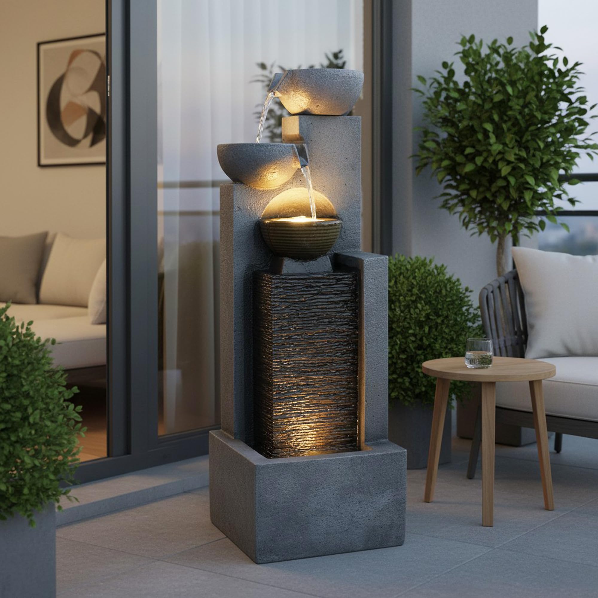 Grande Fontaine de Jardin avec éclairage LED Fontaine Cascade décoration de Jardin
