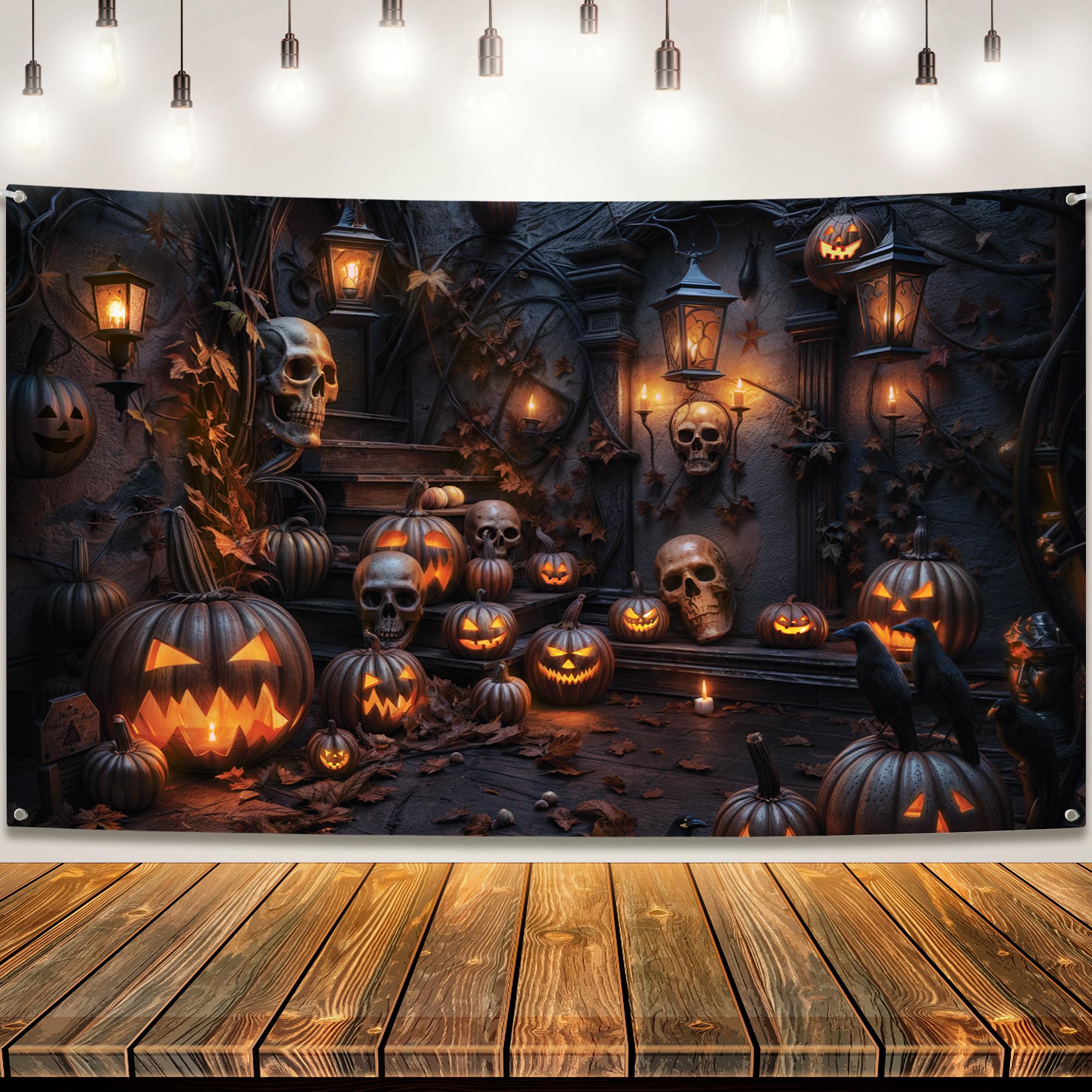 KatchOn, XtraLarge Spooky Halloween Backdrop - 72x44 Inch | Banner for Pumpkin Decorations | Photo Backdrop for Halloween Indoor, Outdoor | Pumpkin