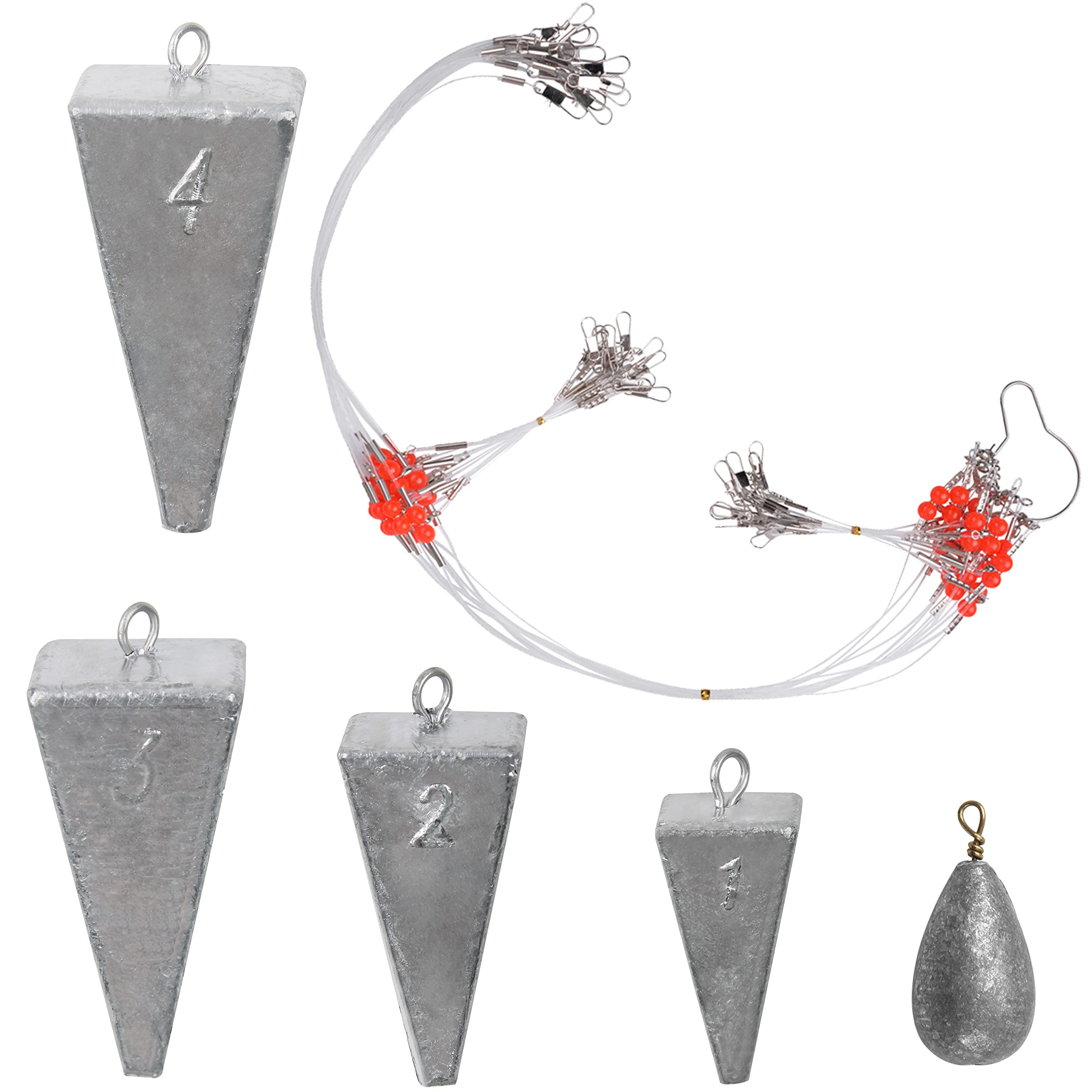 Saltwater Surf Fishing Tackle Kit Saltwater Fishing Rig Include Fishing  Wire Leader Pyramid Sinker Weight Bass Casting Sinker for Surf Fishing