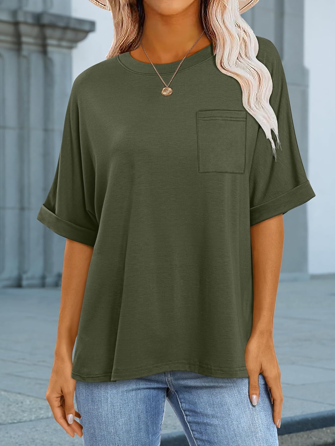 ANRABESS Women Oversized T Shirts Short Sleeve Summer Casual Loose Top Basic Tee with Pocket - Image 6