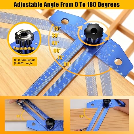 GRENPRO Woodworking Scriber Marking Line Ruler with Carpenter Pencil & Metal Ruler, Adjustable Aluminum Alloy Sliding T-Square Ruler, Measuring Angle Finder with Adjustment Scale,Drawing Aid Rule tool