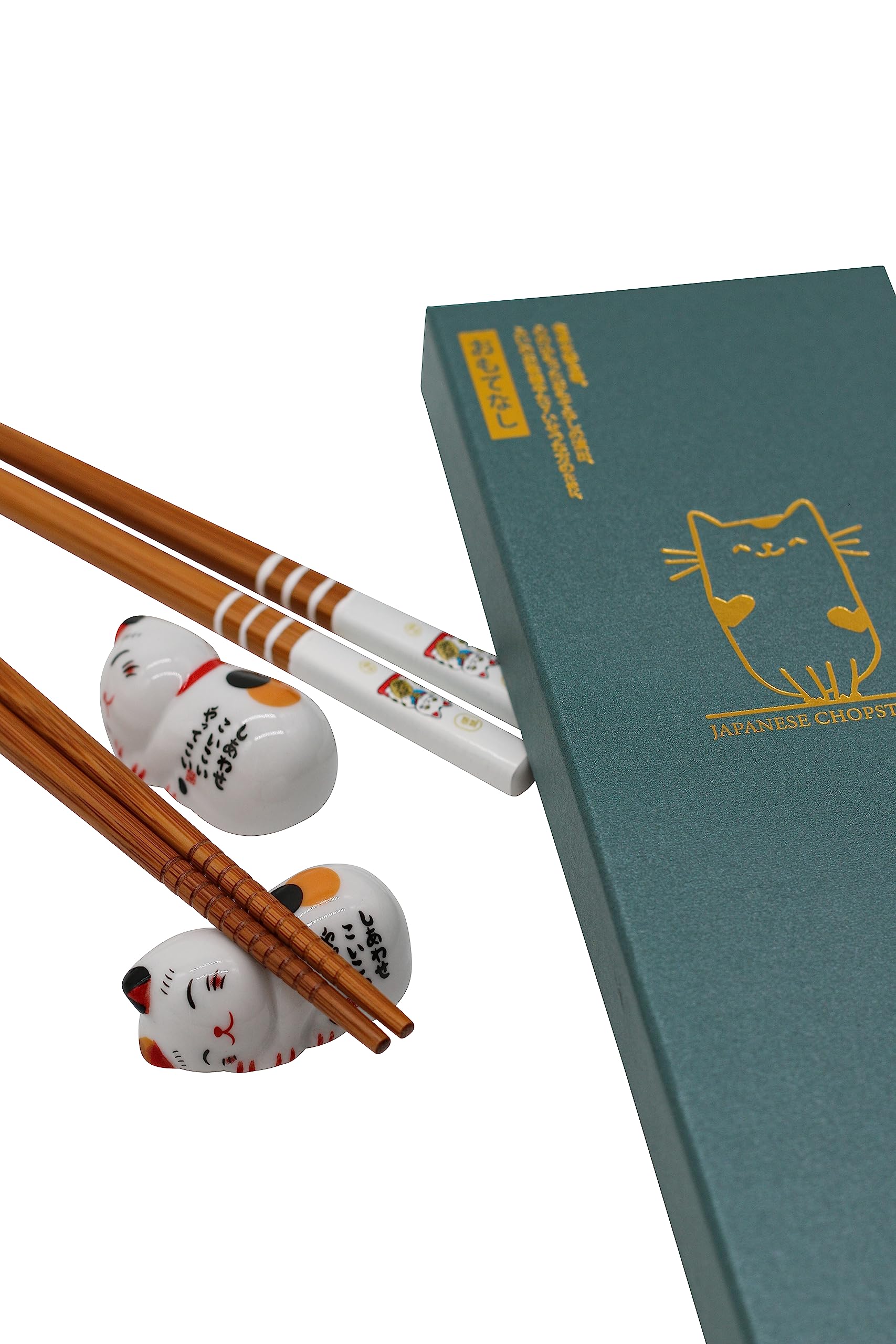 Sushi Essstäbchen Set Katze Kätzchen 2 Paar inklusive Keramik-Unterleger Cat Premium Holz Nachhaltig Chopsticks Japanisch Chinesisch Koreanisch Taiwanesisch