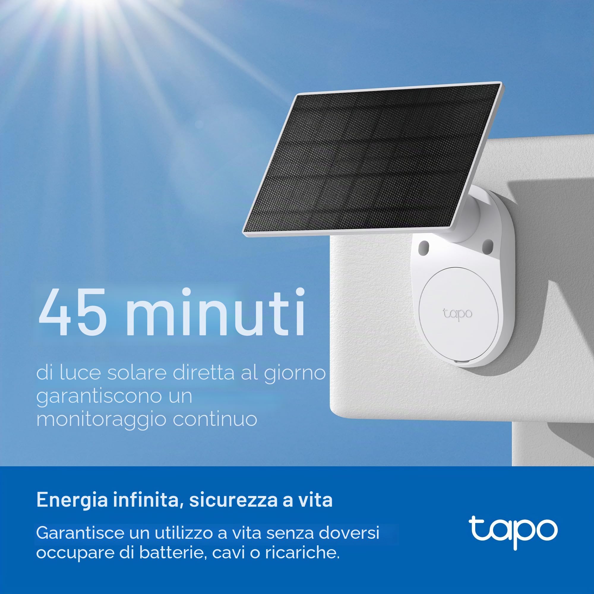 Tapo TC82 KIT 2K 3MP Telecamera di Sicurezza Solare a Batteria per Esterni, Senza Manutenzione, Visione Notturna a Colori, Telecamera per Esterni Senza Canone Mensile, Rilevamento Intelligente di
