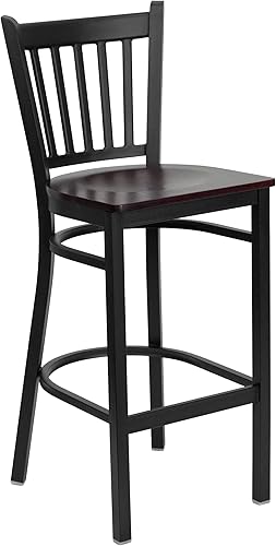 Miniatura 16 de Flash Furniture HERCULES Series Taburete de bar de metal con respaldo vertical negro para restaurante - asiento de vinilo negro Asiento de vinilo