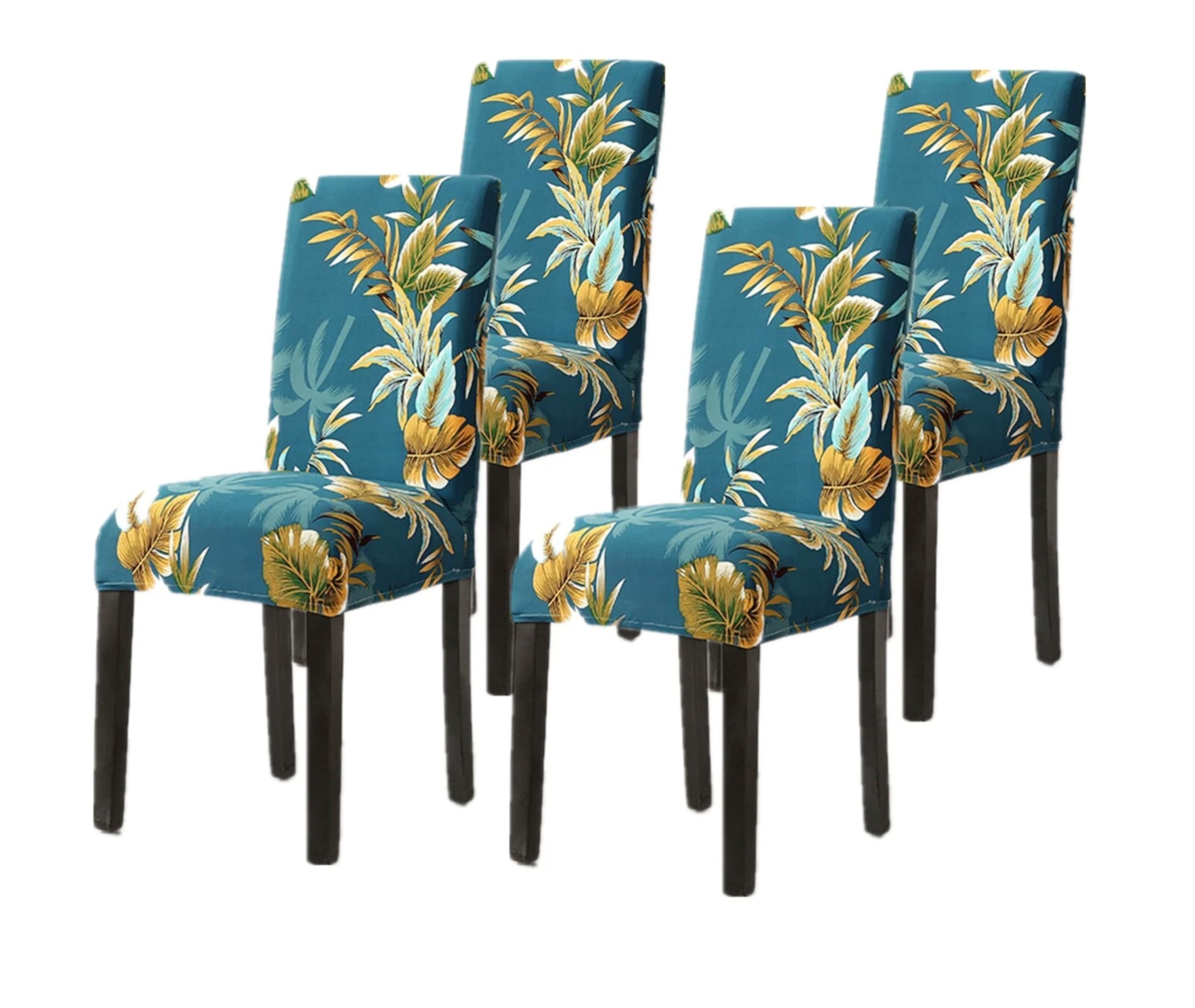 A Liittle Tree - Dining Stretch Removable Chair Covers Slipcover Wedding Banquet Home Seat Cover (6, Pattern-Flower Teal)