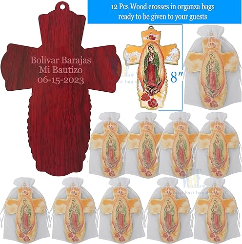 Miniatura 2 de Cruz de madera personalizada, 12 unidades, regalo de fiesta de bautismo de Nuestra Señora de Guadalupe, regalo para niño y niña, bautizo