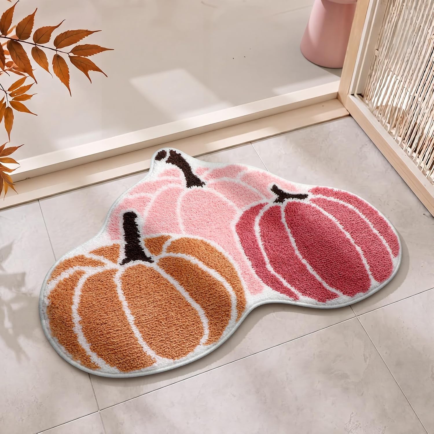Nuanchu Pink Fall Pumpkin Bathroom Rug Thanksgiving Day Door Mat