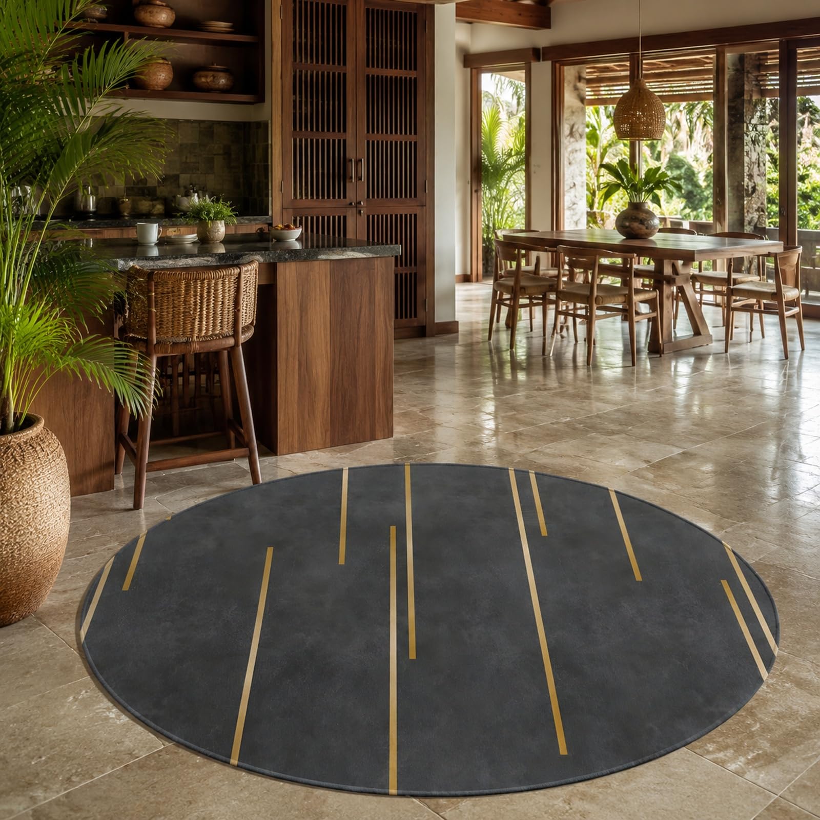 Tapis rond moderne gris et jaune pour sublimer le canapé du salon