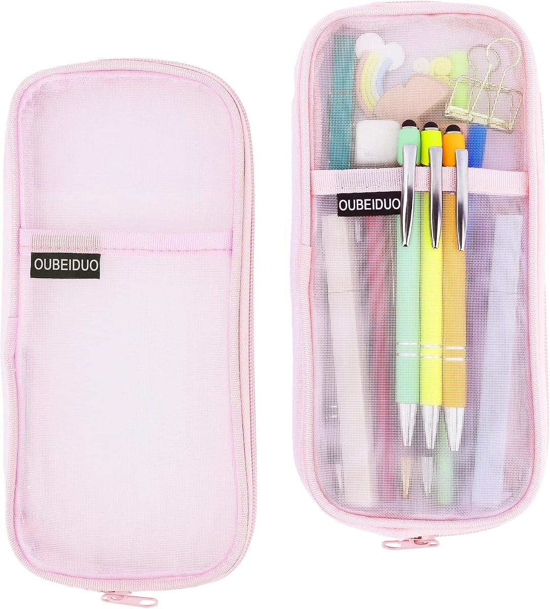 Pencil Case, Pink Pencil Pouch Bags, Clear Mesh Pencil Case With Zipper, Large Capacity Cosmetics Bag, Organizer Box for Adult, Aesthetic Pen Bag for Office Travel School Classroom Supplies