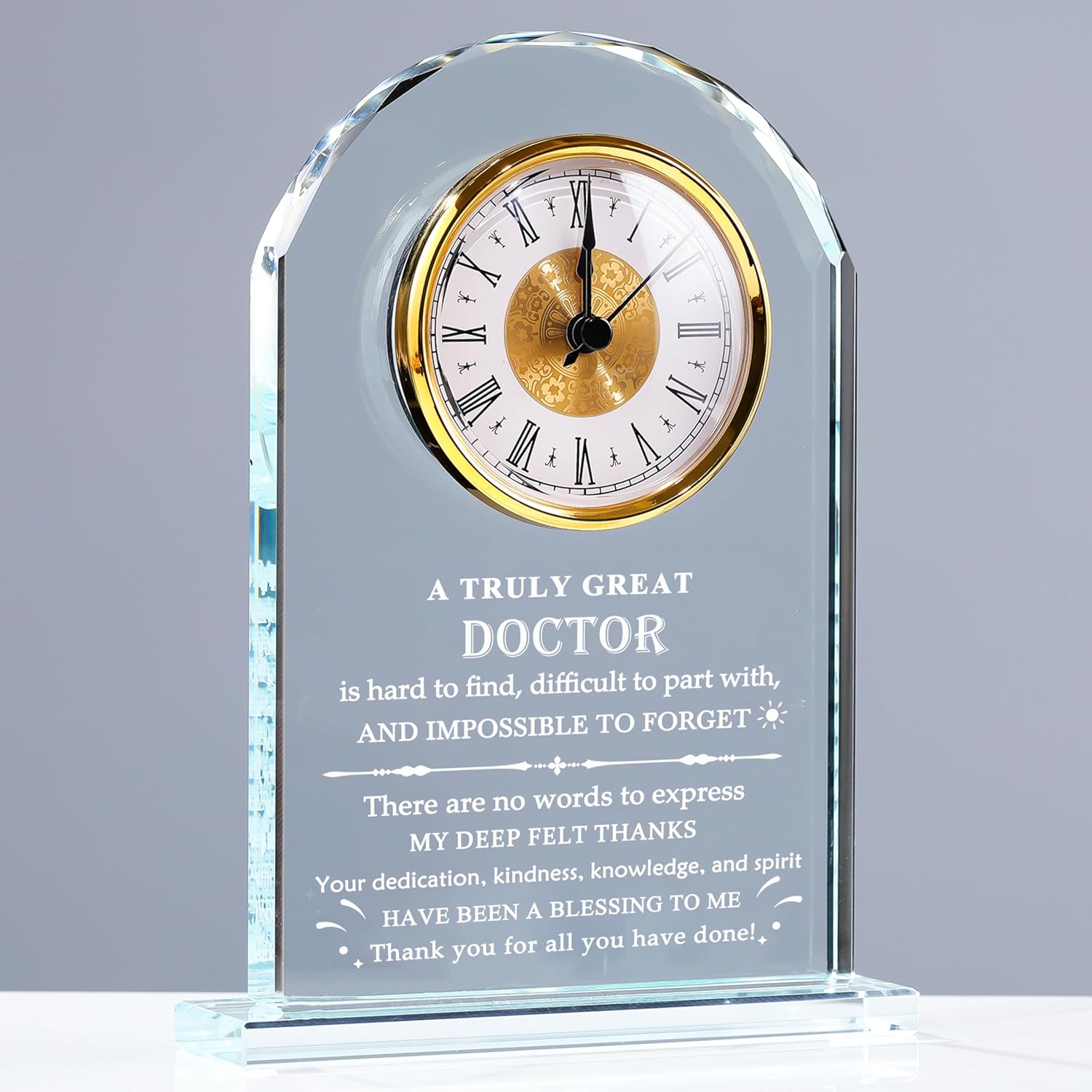 YWHL Doctor Gifts for Men Women, Crystal Glass Clock Thank You Appreciation Gifts for Doctors Best Doctor Ever Gift Idea for Doctors Day Birthday Retirement Christmas Office Table Decor
