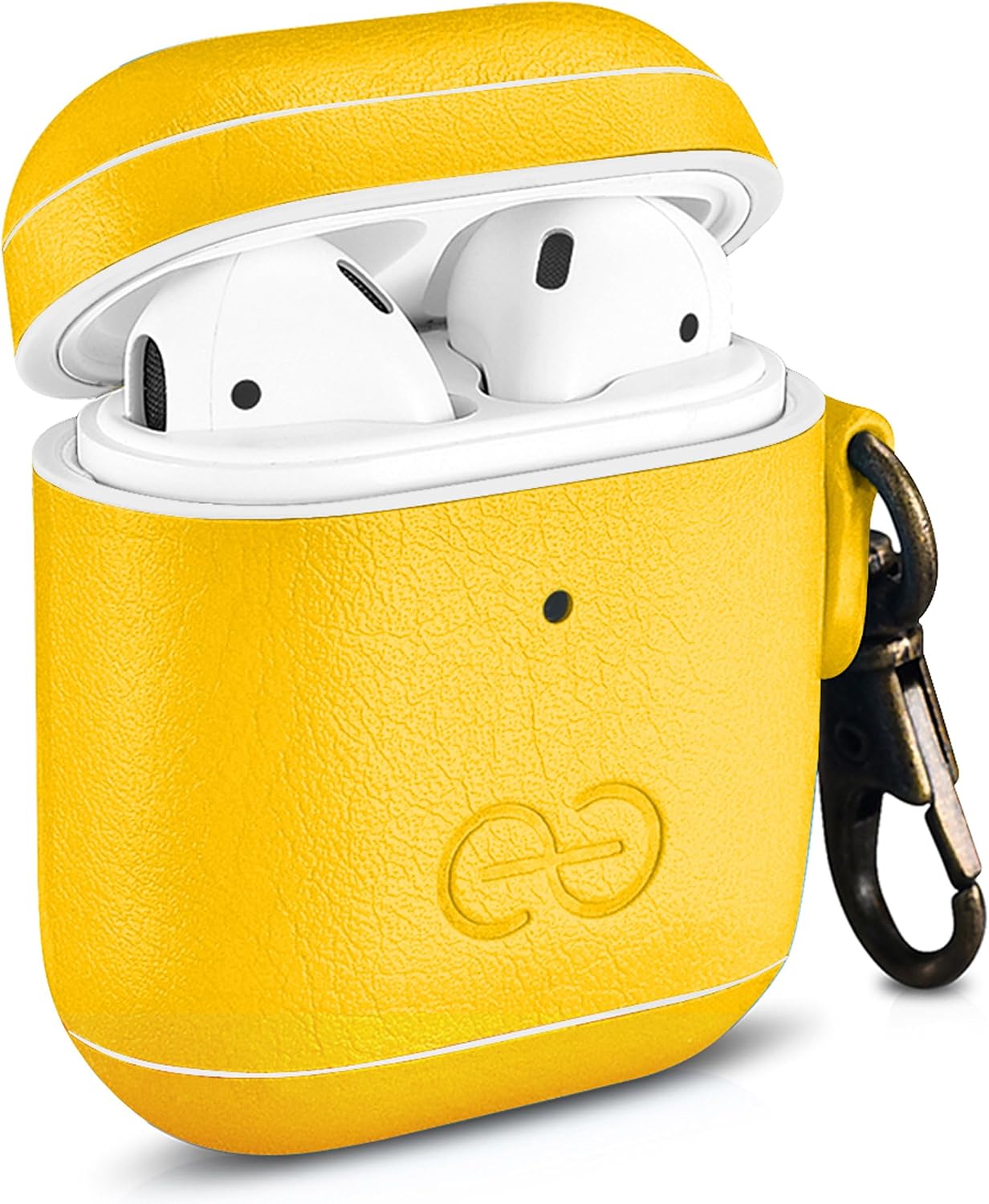 Dreem Om Case Cover with Keychain Clip Compatible with AirPods 1 & 2, Vegan Leather Airpods Case for Men & Women, Luxury Earbuds Accessory for Apple iPhone - Yellow