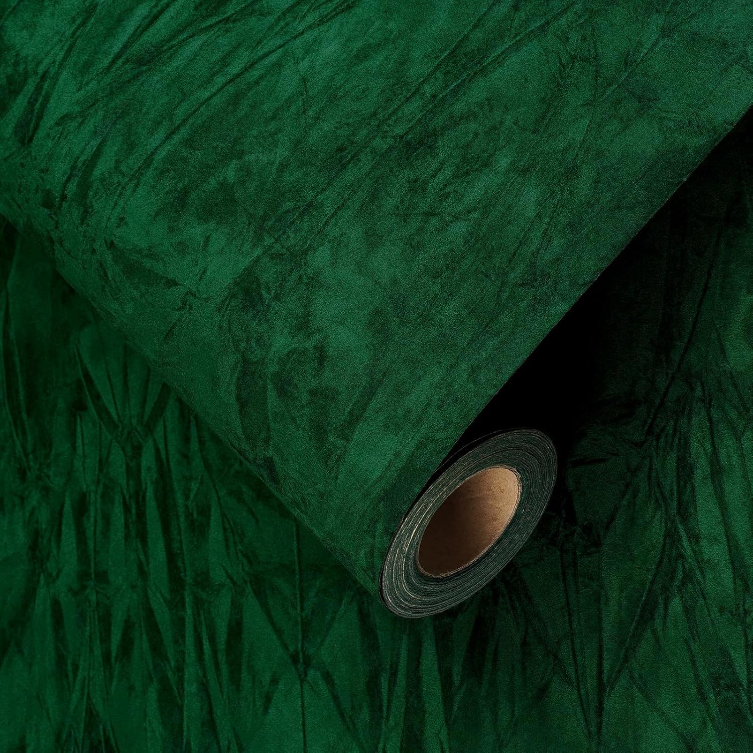 YENHOME 30"X118" Vintage Green Velvet Wallpaper Peel and Stick Dark Green Velvet Peel and Stick Wallpaper Textured for Bedroom Self Adhesive Felt Fabric Wall Paper Contact Paper for Cabinets Drawers