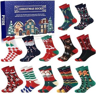 Calendario de Adviento de Navidad 2024, calendario de Adviento de 12 días de Navidad, caja de cuenta regresiva para regalos de fiesta de Navidad, calcetines divertidos y coloridos con temática