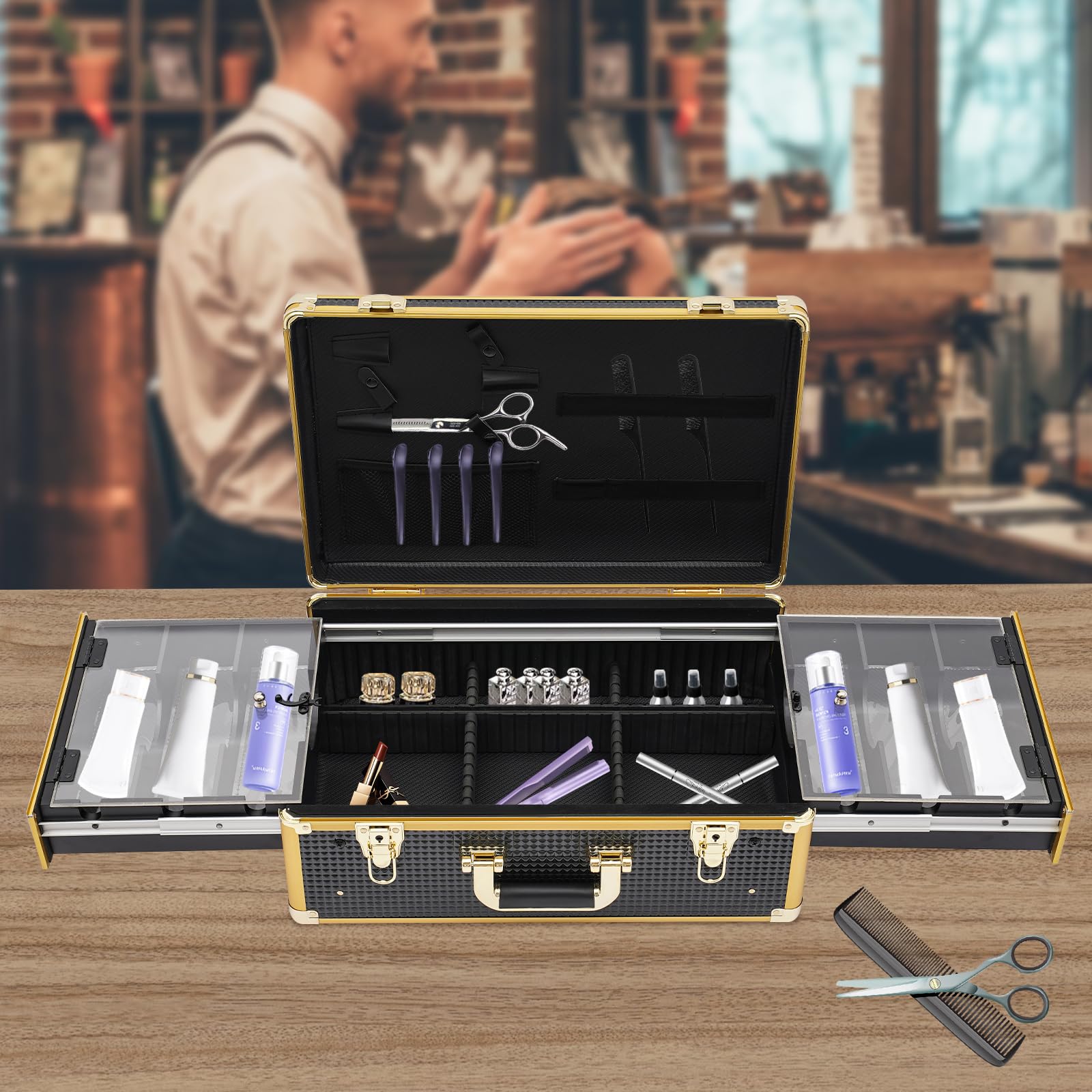 CNCEST Beauty Salon Barber Case,Hair Stylist Tool Kits Organizer,Professional Barber Travel Carry Case for Hair Scissors Tools Hair Stylist Pet Groome,Barber Carrying Case with Code Lock