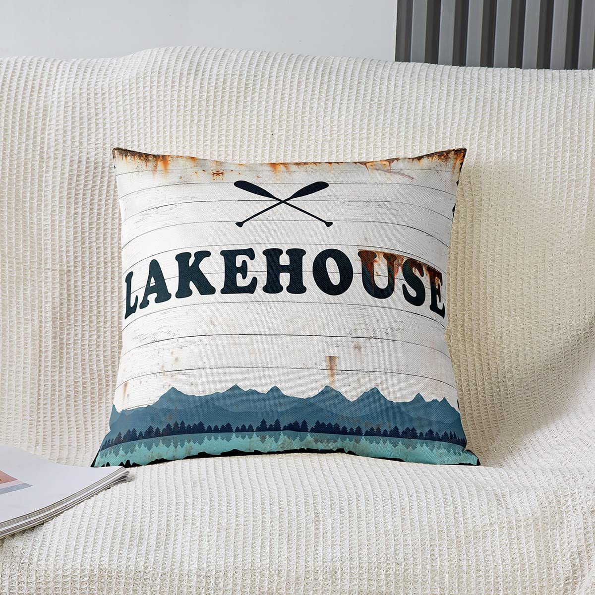 Fjfz Life is Better at The Lake - Set di 4 federe decorative per