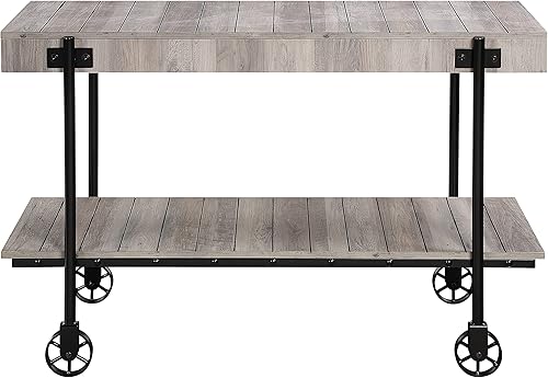Miniatura 14 de Furniture of America Cleon Industrial - Juego de mesa de sofá y mesa de sofá con ruedas para sala de estar, color negro y roble rústico (3 piezas)