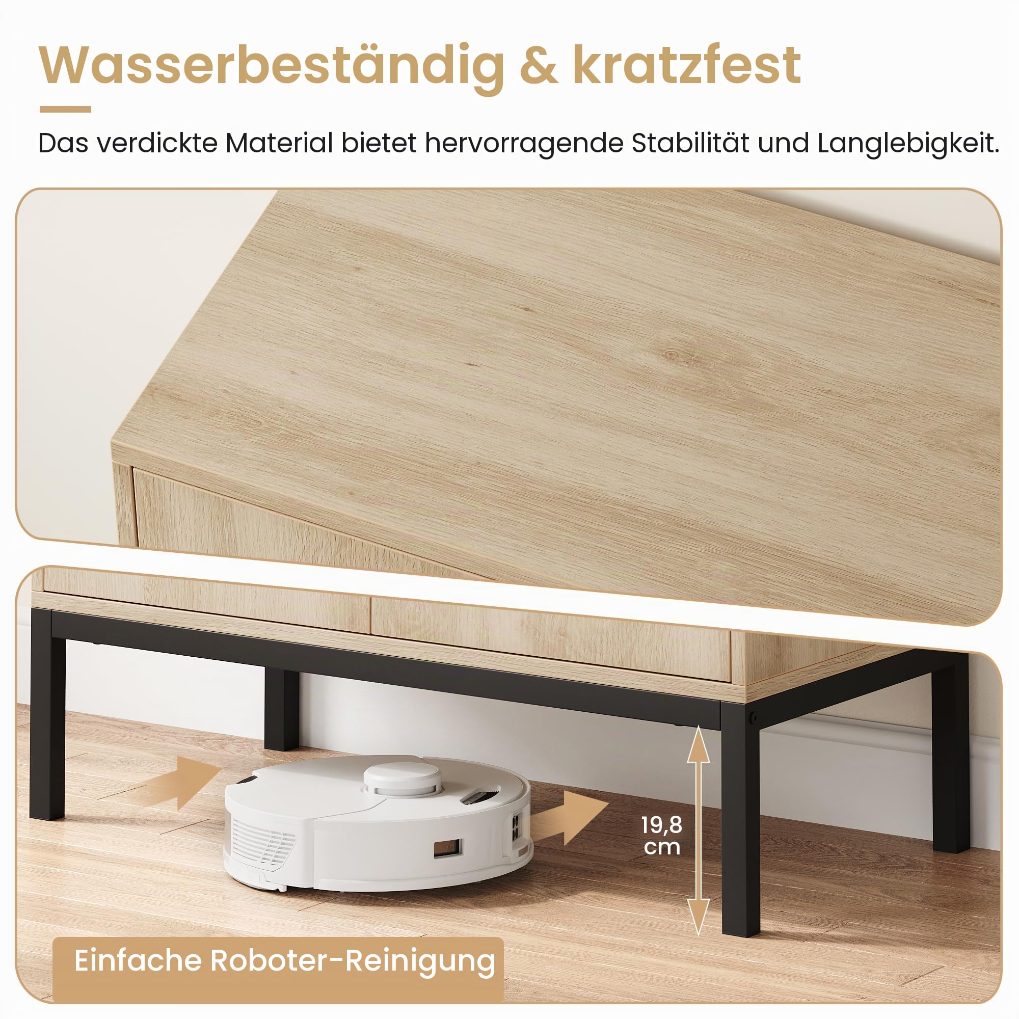 Rattan Sideboard, Küchenschrank, Buffet-Schrank mit 2 Türen & Verstellbaren Einlegeboden & Hoch Metallrohr Bein, 80x40x83cm, Küchenschrank Holz für Küche, Esszimmer, Wohnzimmer