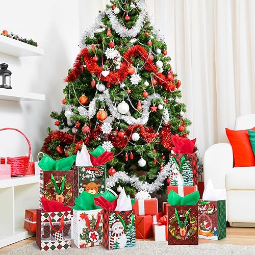 Miniatura 2 de Bolsas de regalo de Navidad a granel 24 piezas con etiquetas de regalo de papel de seda, bolsas de Navidad resistentes y reutilizables para regalos