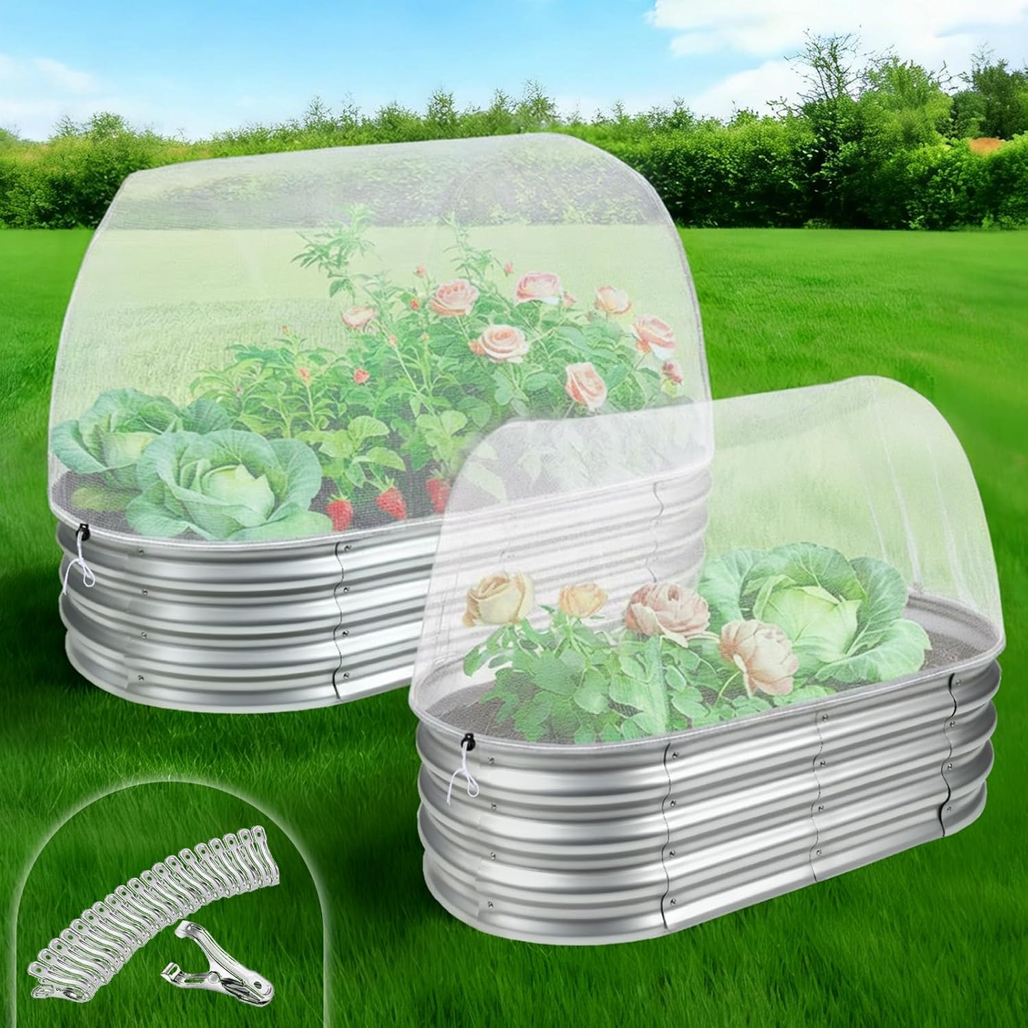 Garden Netting for Raised Beds 2 Pack, Raised Garden Bed Plant Netting Cover Mesh for Garden Protection, Rectangular Bird Netting Pest Barrier Screen Insect Net for Vegetables Fruits, 6x3x1ft, White