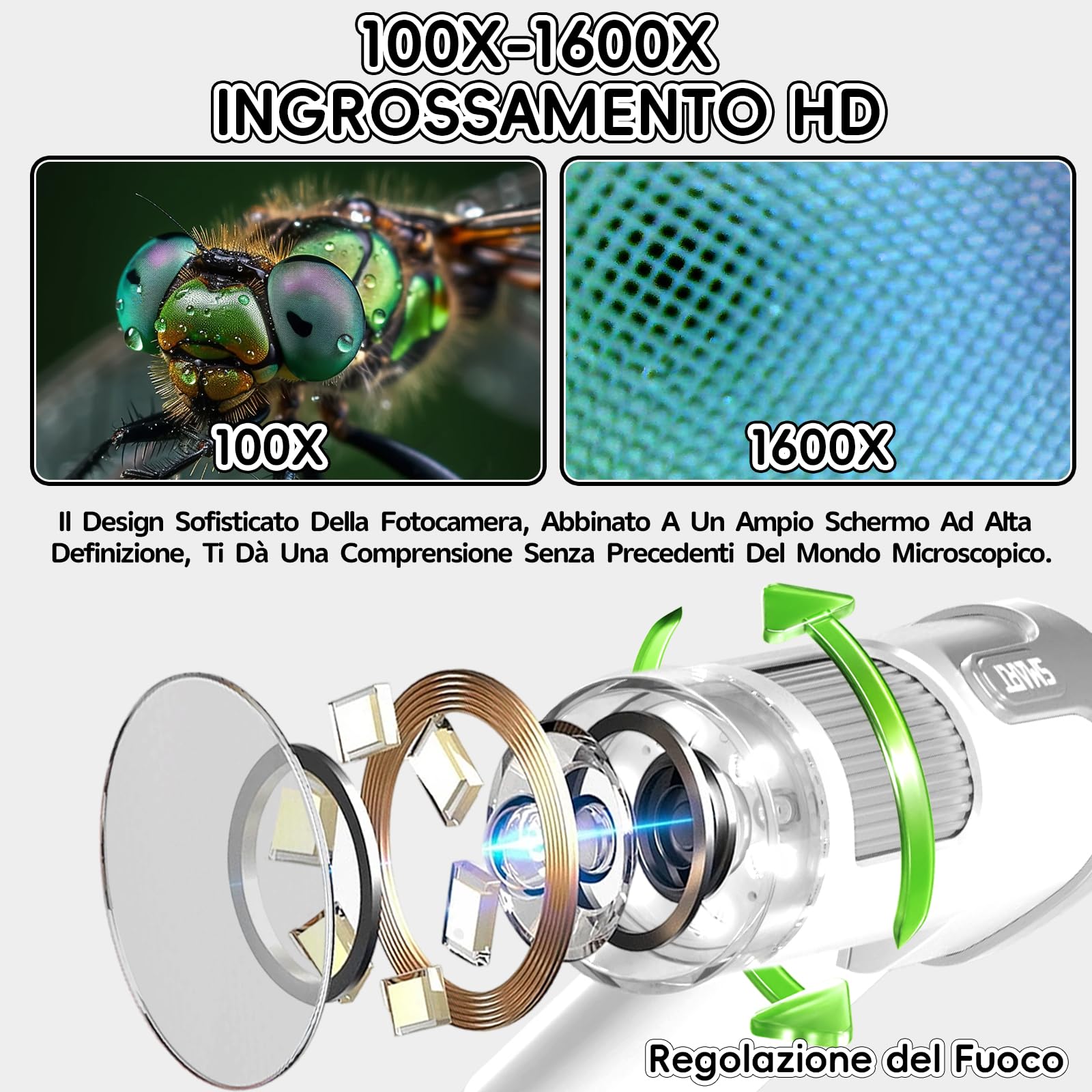 Charmofun Microscopio Bambini, Microscopio Digitale con Scheda di Memoria da 64GB, Microscopios Portatile Bambini con Schermo LCD 4", Ingrandimento 1600X, Foto e Video, Funzione Portatile e Fissa