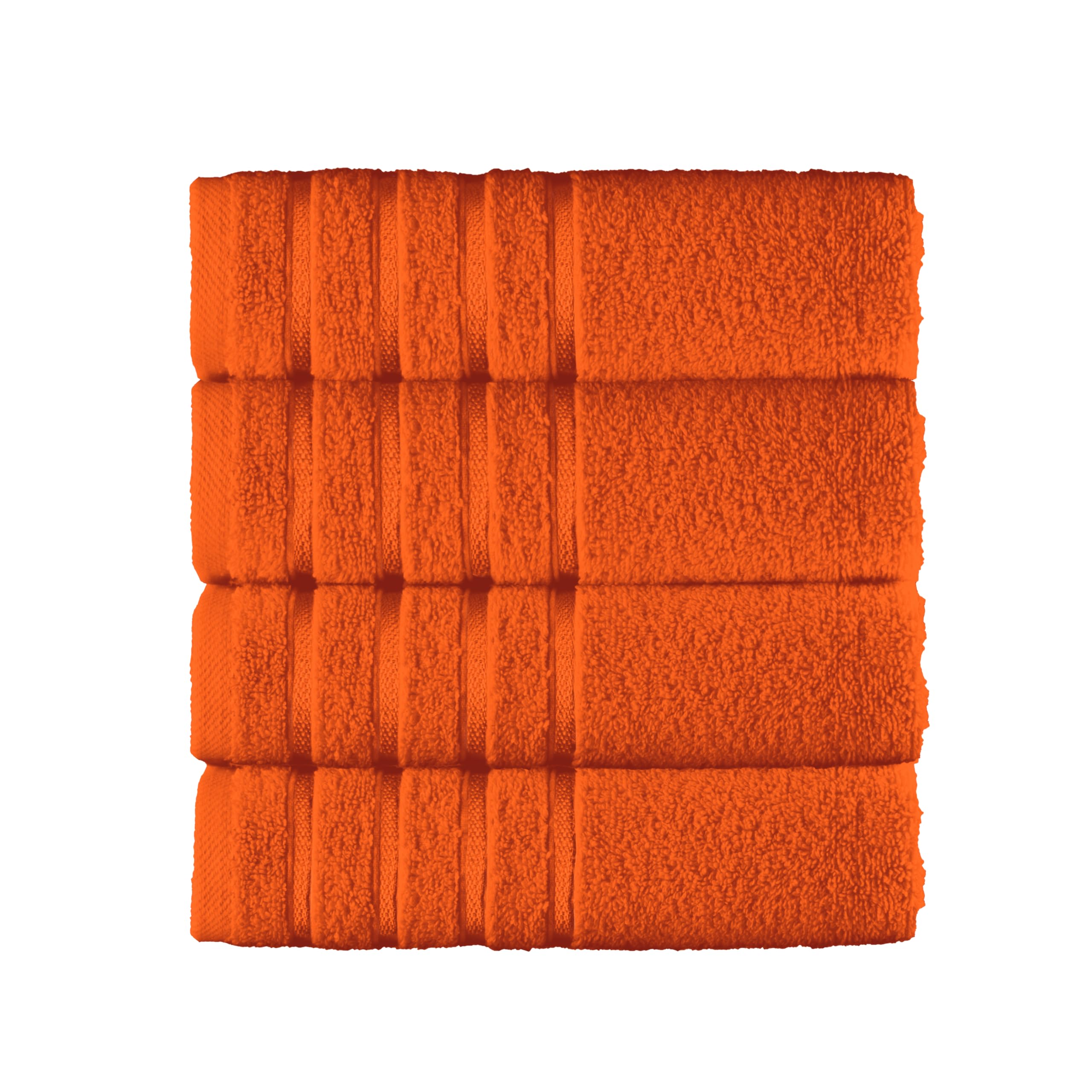 Elegant Comfort 100% Turkish Cotton 4 Lines Viscose Stripe Luxury 4 Pack Hand Towel Set - Ultra Absorbent and Soft 16 x 28 Inch Premium Hotel Spa Quality Towels for Everyday Bath Use, Orange