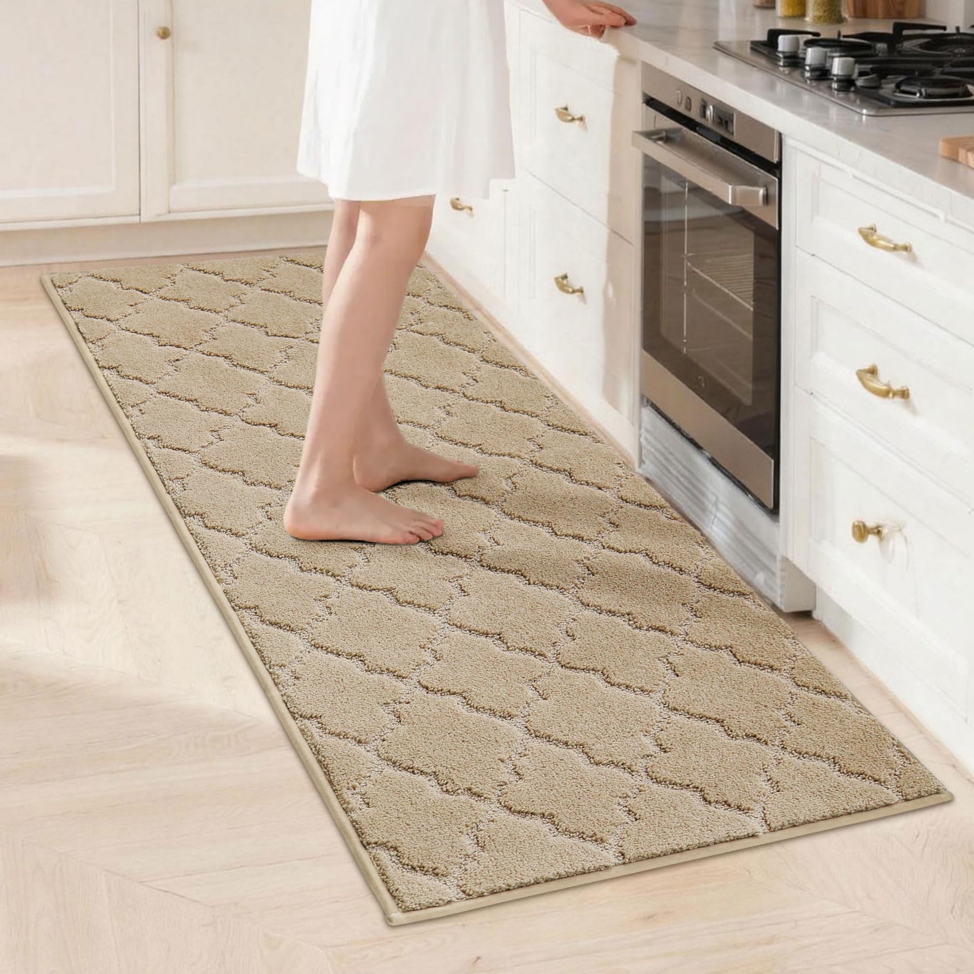 COSY HOMEER Küchenteppich, 50 x 150 cm Küchenläufer rutschfest, Teppich Küche Waschbar, Teppichläufer Flur, Teppich Läufer für Küche, Flur, Wohnraum, Hellbeige