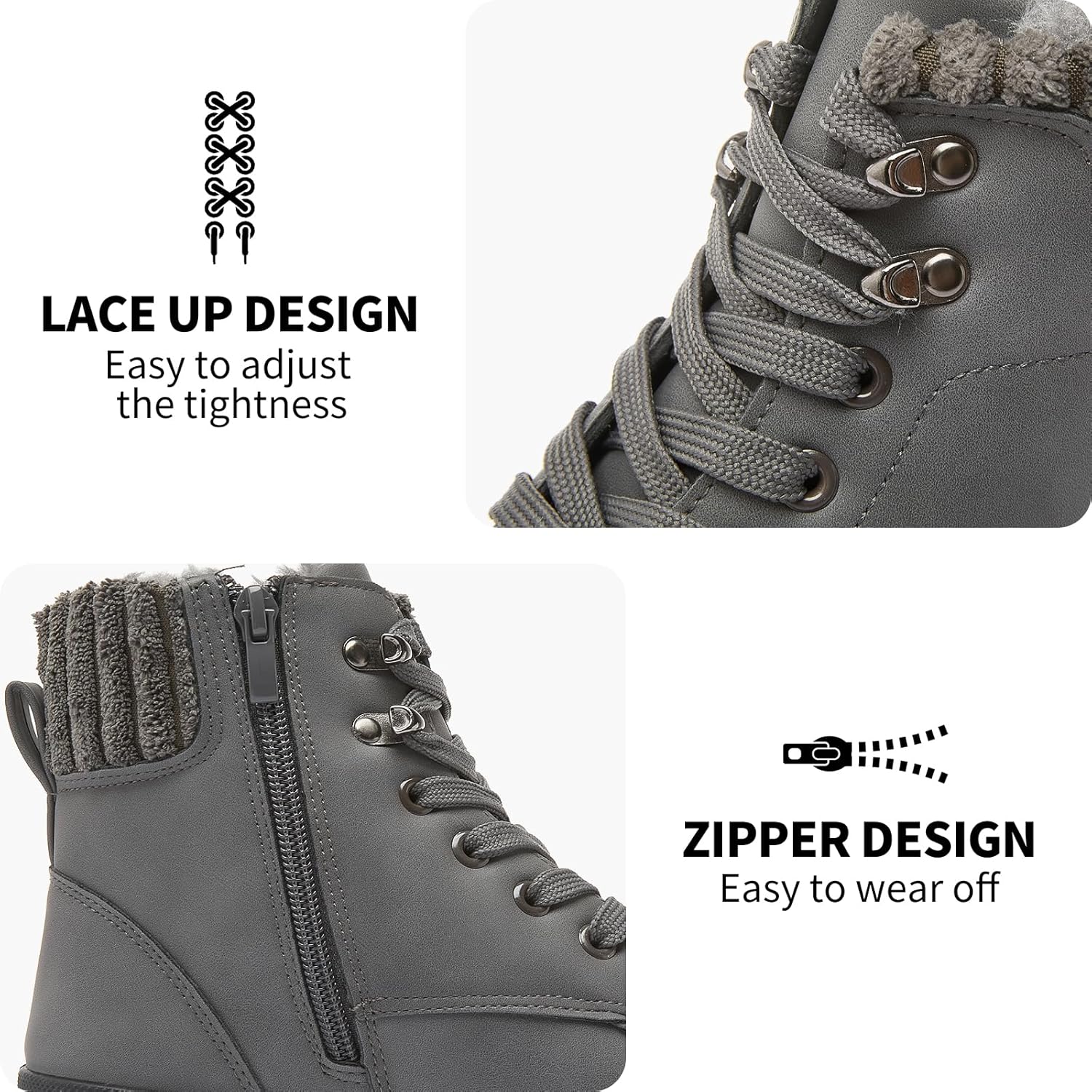 hash bubbie Women's White Combat Boots Black Platform Boots Non Slip Waterproof Ankle Boots Fall Winter Hiking Boots Fuzzy Snow Boots for women with Zipper - Image 2