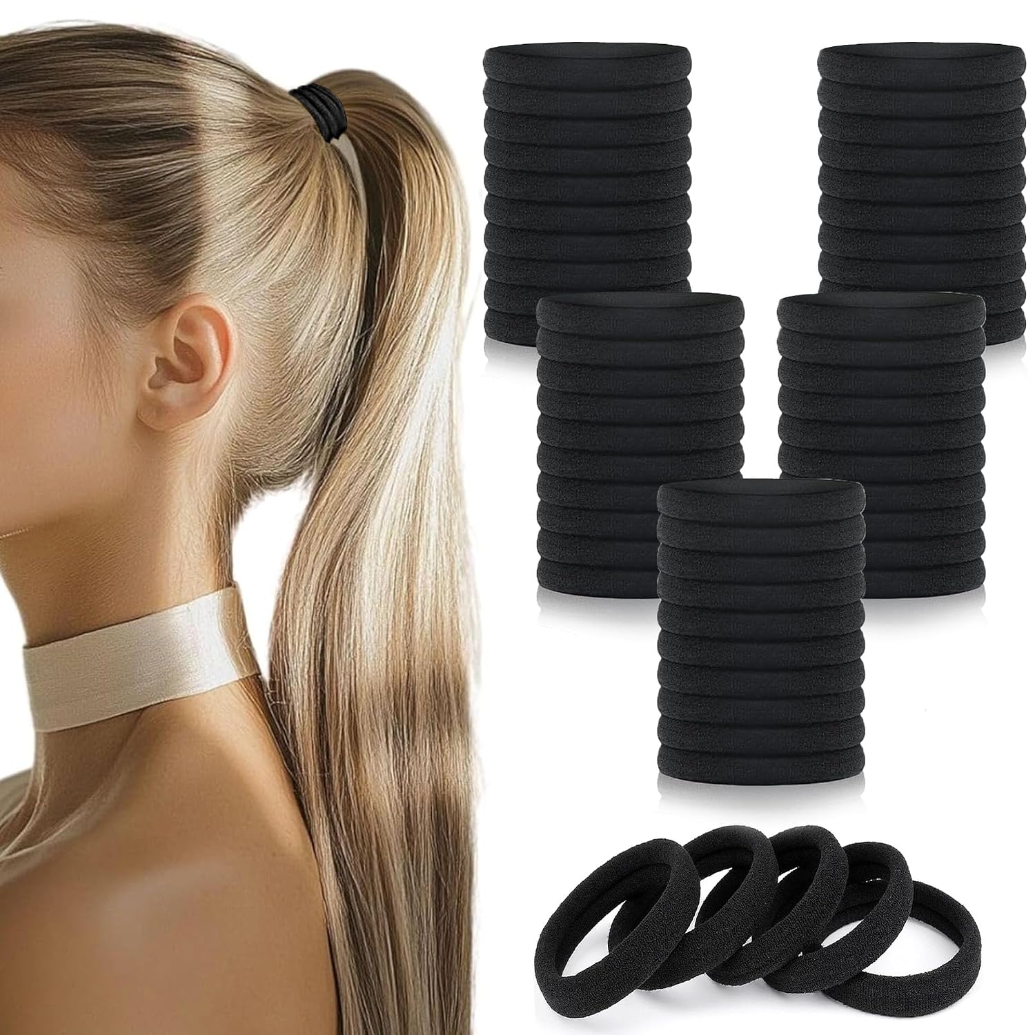 50Pcs Elastic Hair Ties, Thick Seamless Hair Bands No Damage Soft Ponytail Holders Hair Accessories for Girls Women, Neutral