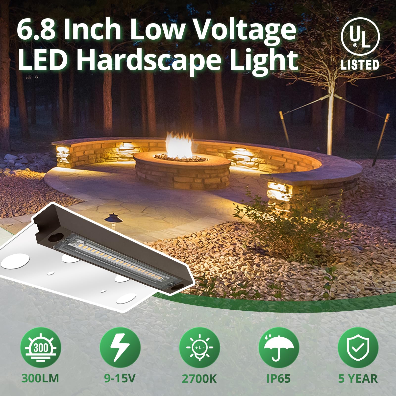 GKOLED UL Listed LED Hardscape Light, lumières murales de retenue, 6,8 pouces 22 puces LED intégrées 2700 K, éclairage mural Step Paver, boîtier en aluminium moulé sous poudre solide, 4 W basse