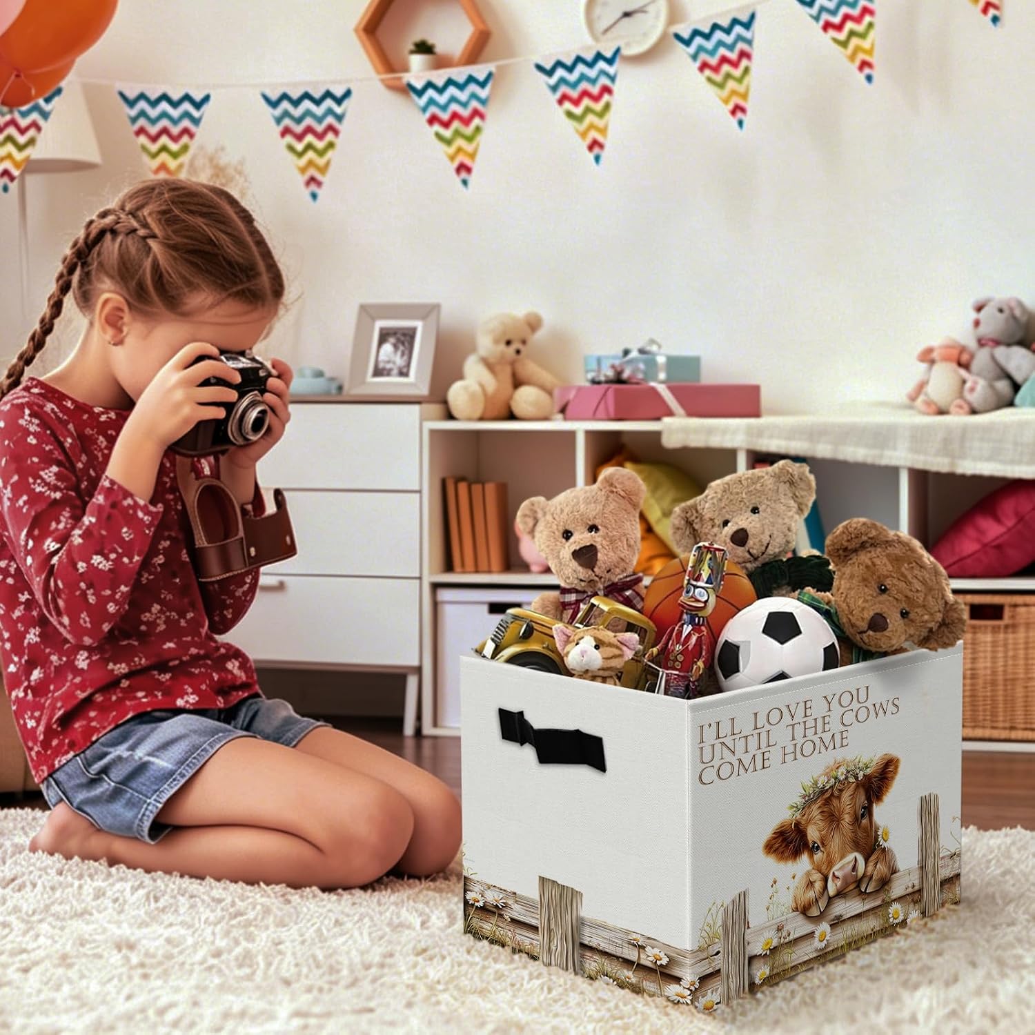 Rustic Highland Cow Storage Bins Box, I Will Love You Till the Cows Come Home Farmhouse Collapsible Organizer Basket for Bedroom Laundry Room Kids Nursery Clothes Toys Books, Highland Cow Gifts