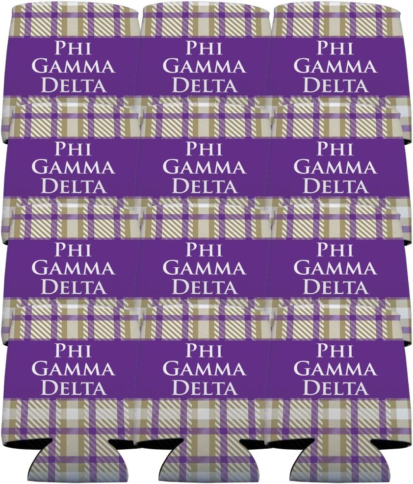 VictoryStore Can and Beverage Coolers - Phi Gamma Delta, Plaid Design, Set of 12