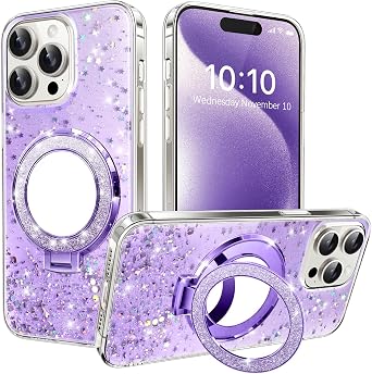 Glitter Case for Samsung Galaxy A15 5G Case Bling Clear Sparkly Star with Mirror Kickstand Anti-Scratch Soft TPU Full Body Protective Cute Case for Samsung Galaxy A15 5G Star Purple