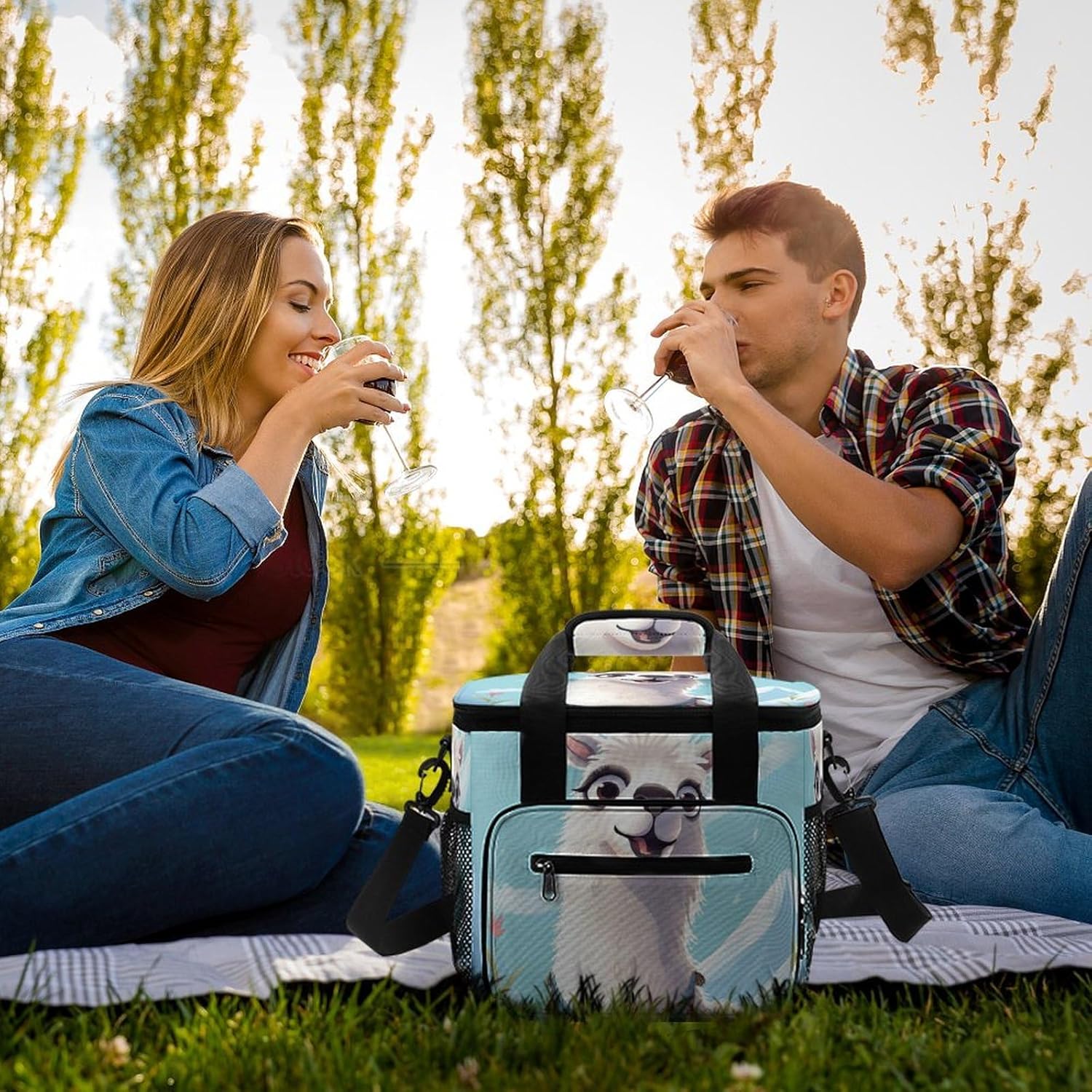 Large-Capacity Oxford Cloth Llama2 Printed Camping Ice Bag, Outdoor Portable Insulation and Cold Storage Bag, Enjoy A Cool Camping Time