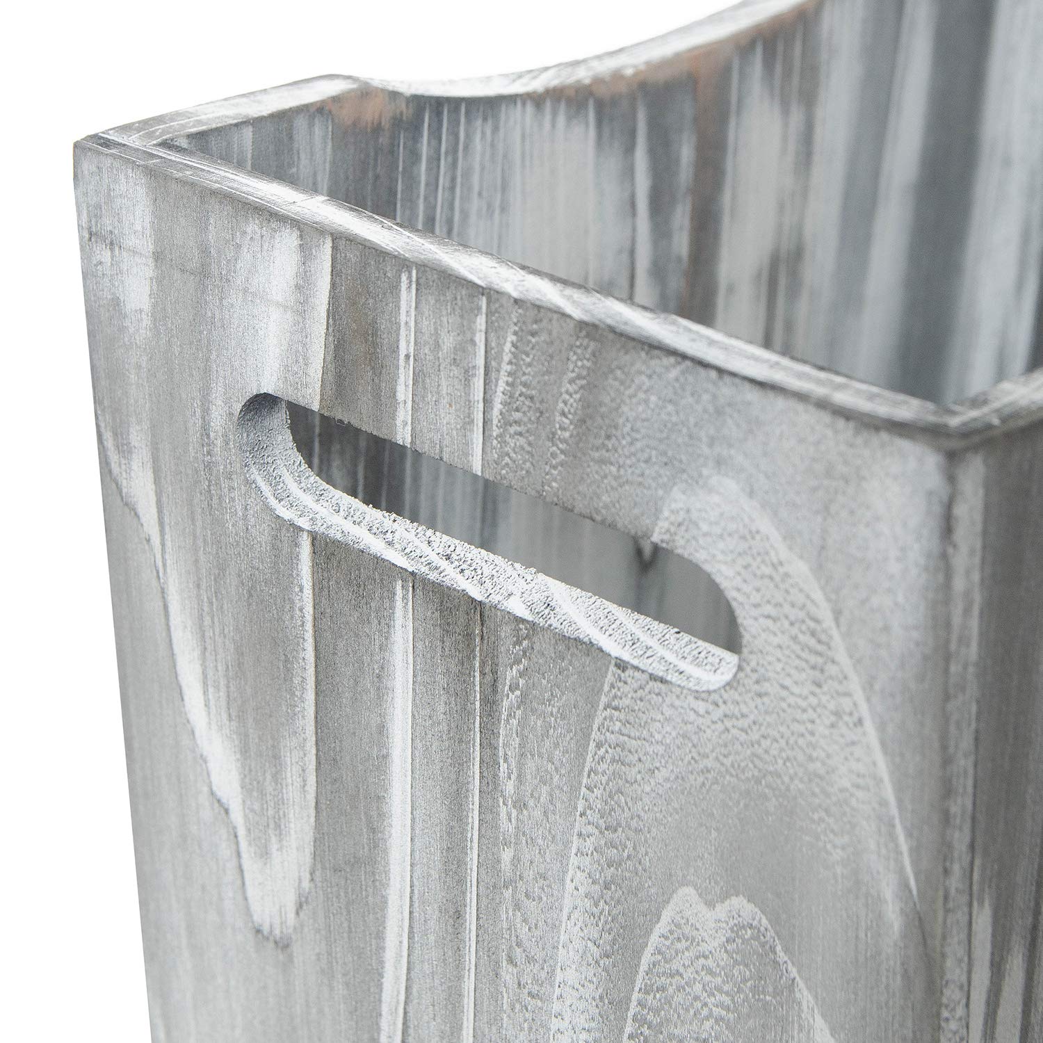 Grey Farmhouse Style Wood wastebaskets Rustic Trash Can with Two Cutout Handles Waste Bin for Bedroom,Living Room, Bathroom & Office Kithen Garbage Container(White Grayish)