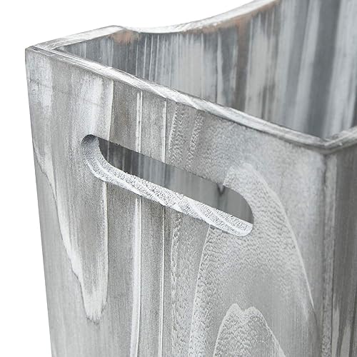 Miniatura 6 de Papelera de madera rústica con dos asas recortadas para dormitorio, sala de estar, baño y oficina (blanco grisáceo)