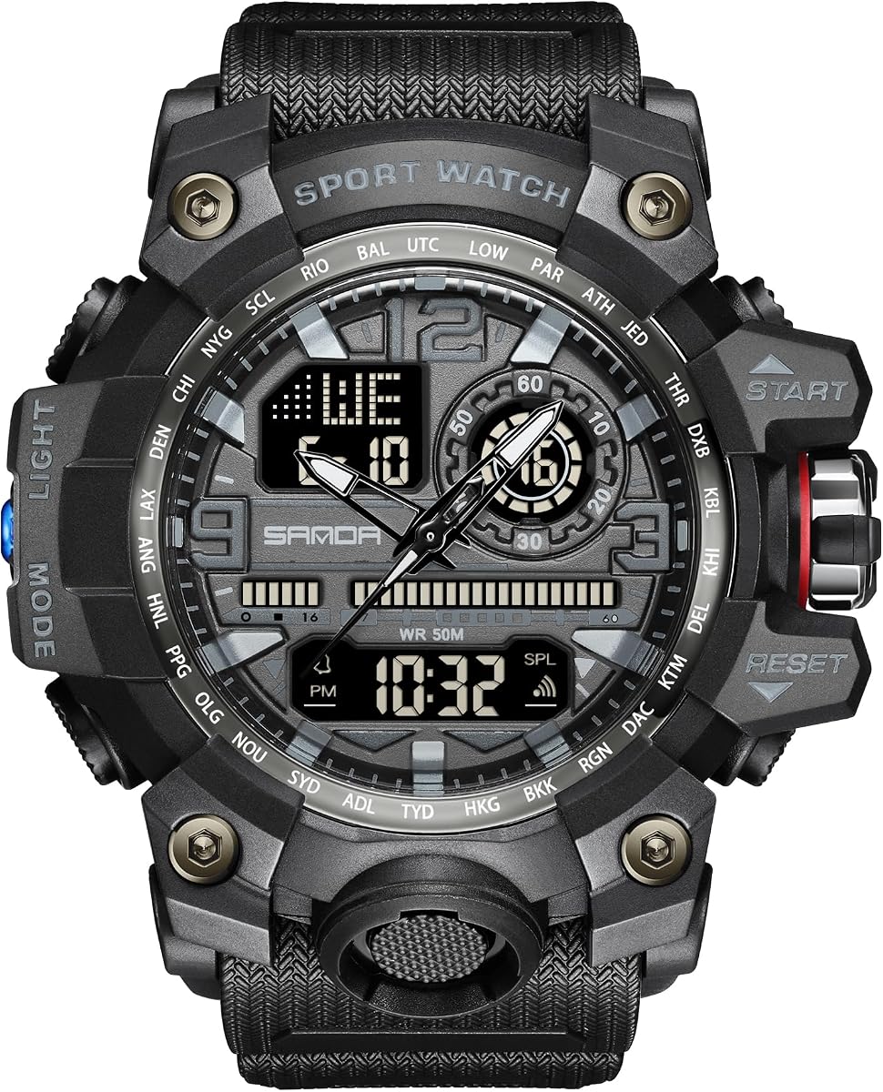 Relojes para hombre, deportes al aire libre, reloj militar resistente al agua, fecha, tácticas multifunción, cronómetro con alarma facial LED para hombres 3133