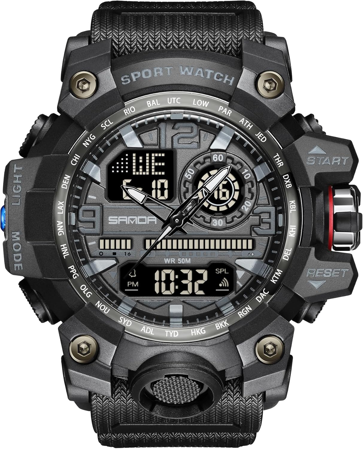 KXAITO Men's Watches Sports Outdoor Waterproof Military Watch Date Multi Function Tactics LED Face Alarm Stopwatch for Men 3133