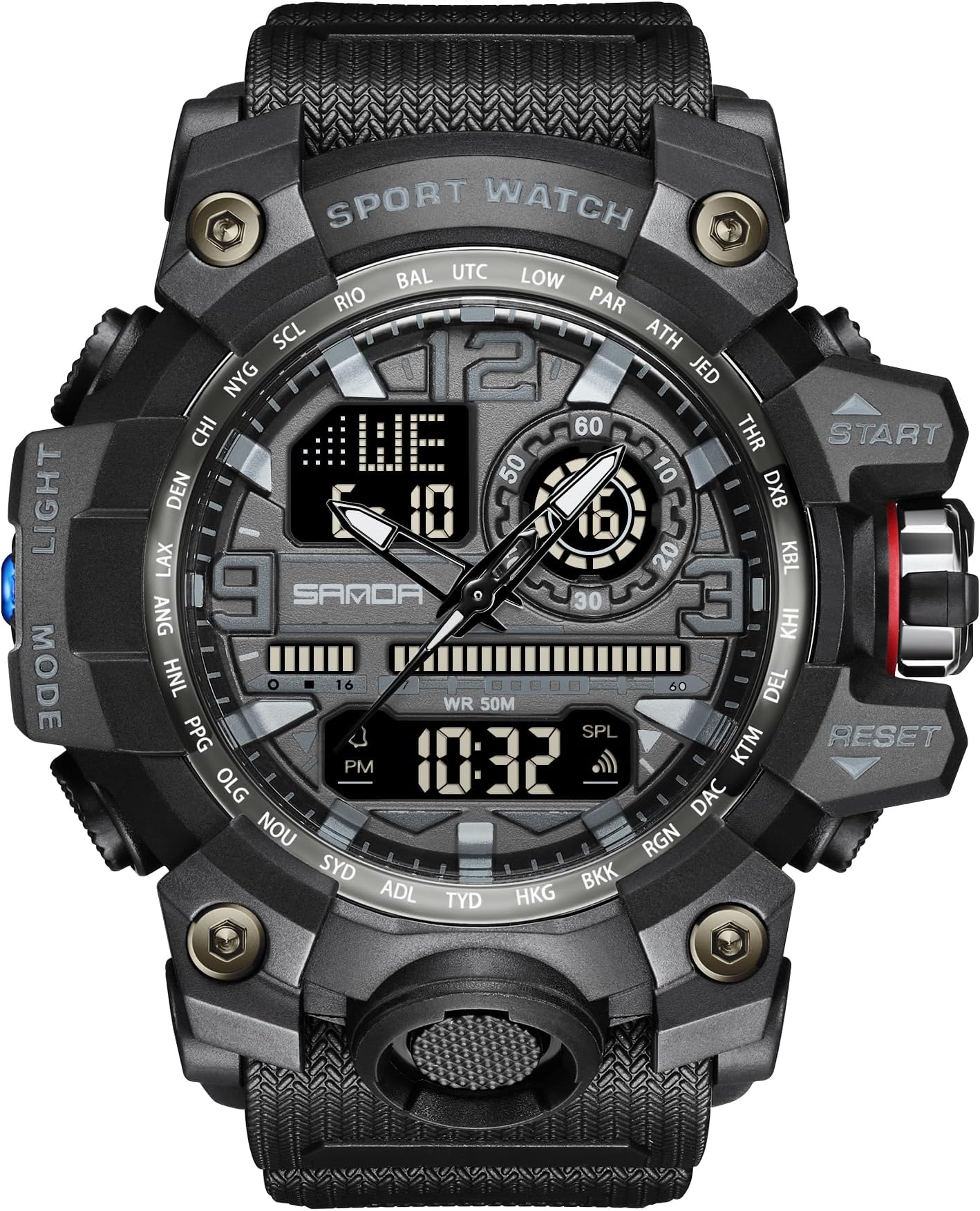 KXAITO Men's Watches Sports Outdoor Waterproof Military Watch Date Multi Function Tactics LED Face Alarm Stopwatch for Men 3133