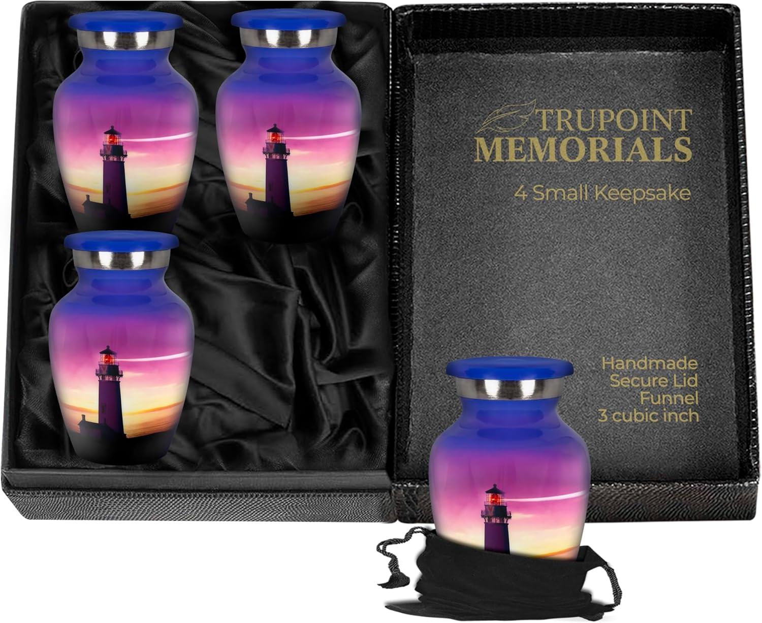 Trupoint Memorials Small Urns for Human Ashes Keepsake, Decorative Mini Cremation Urn for Adult Men & Women – Set of 4, Lighthouse