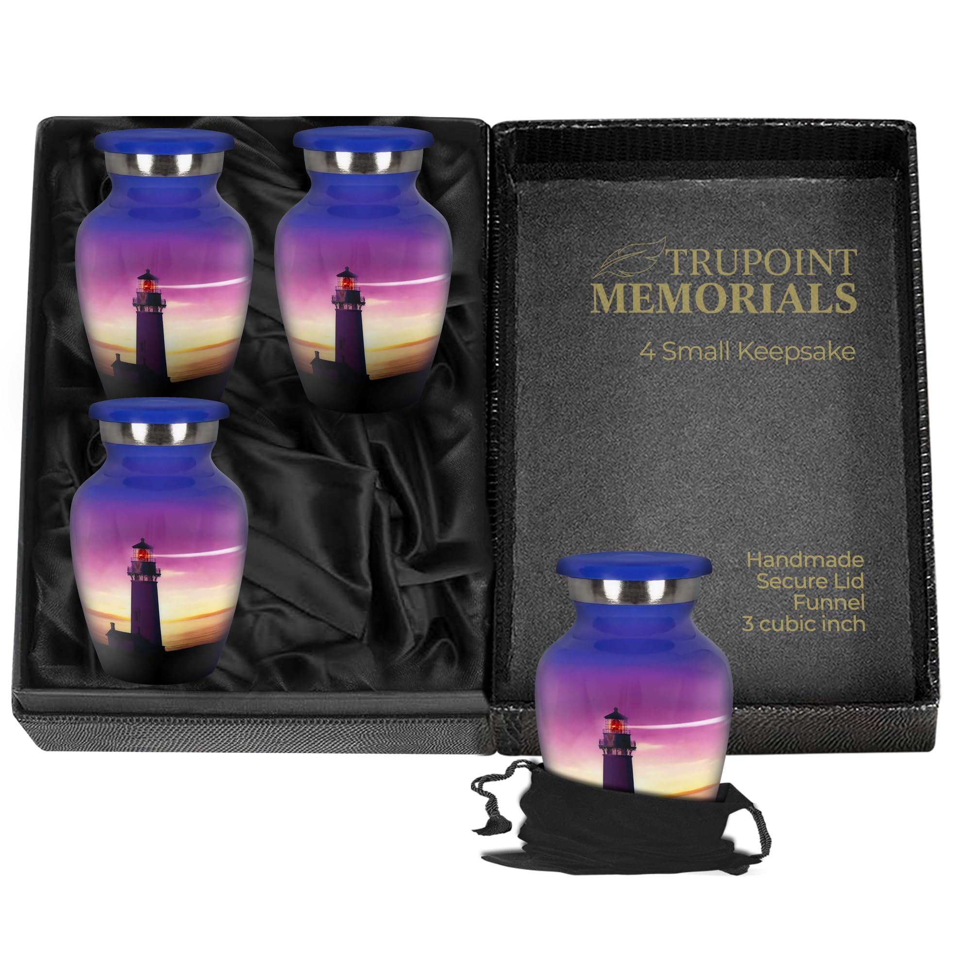 Trupoint Memorials Small Urns for Human Ashes Keepsake, Decorative Mini Cremation Urn for Adult Men & Women – Set of 4, Lighthouse
