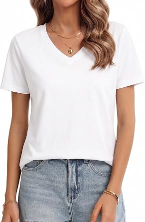 QUALFORT Womens Short Sleeve T Shirt Lightweight Tops Fit Casual Tee